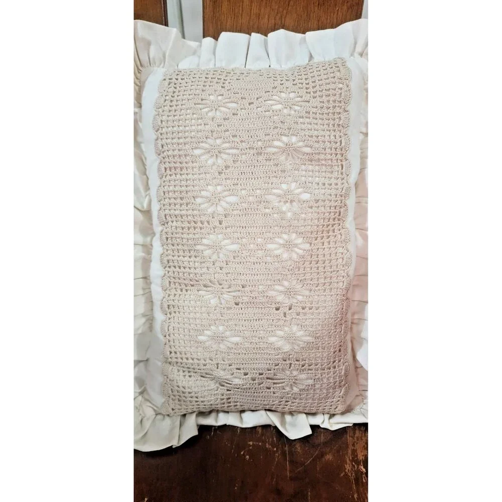 Vintage‎ handmade crochet dollie pillow, boho grannycore,cottagecore decorative